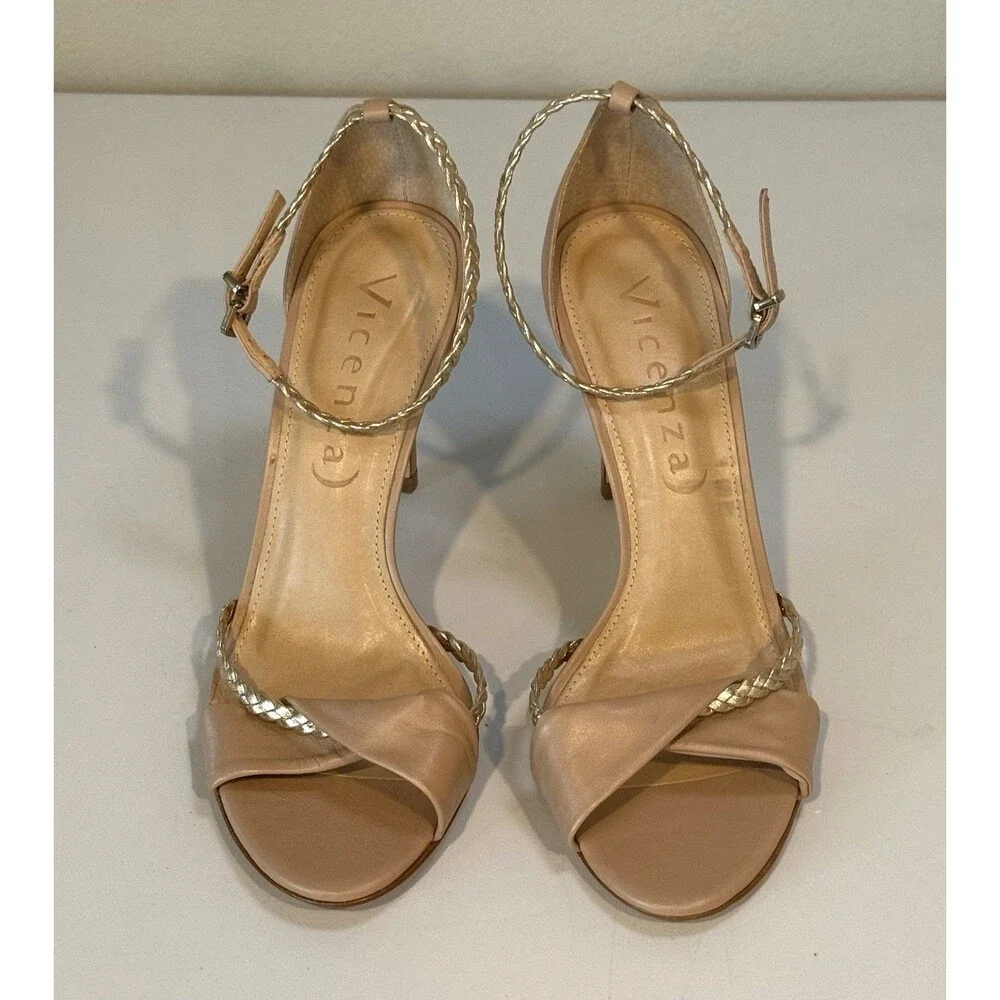 Vicenza Womens Strappy Heel Leather Sandals US 8 Sand Stiletto Sexy